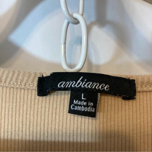 ❤️5/$25 SALE Ambiance Tan Light Brown Ribbed Lined Short Sleeve Scoop Crop Top - Picture 2 of 6